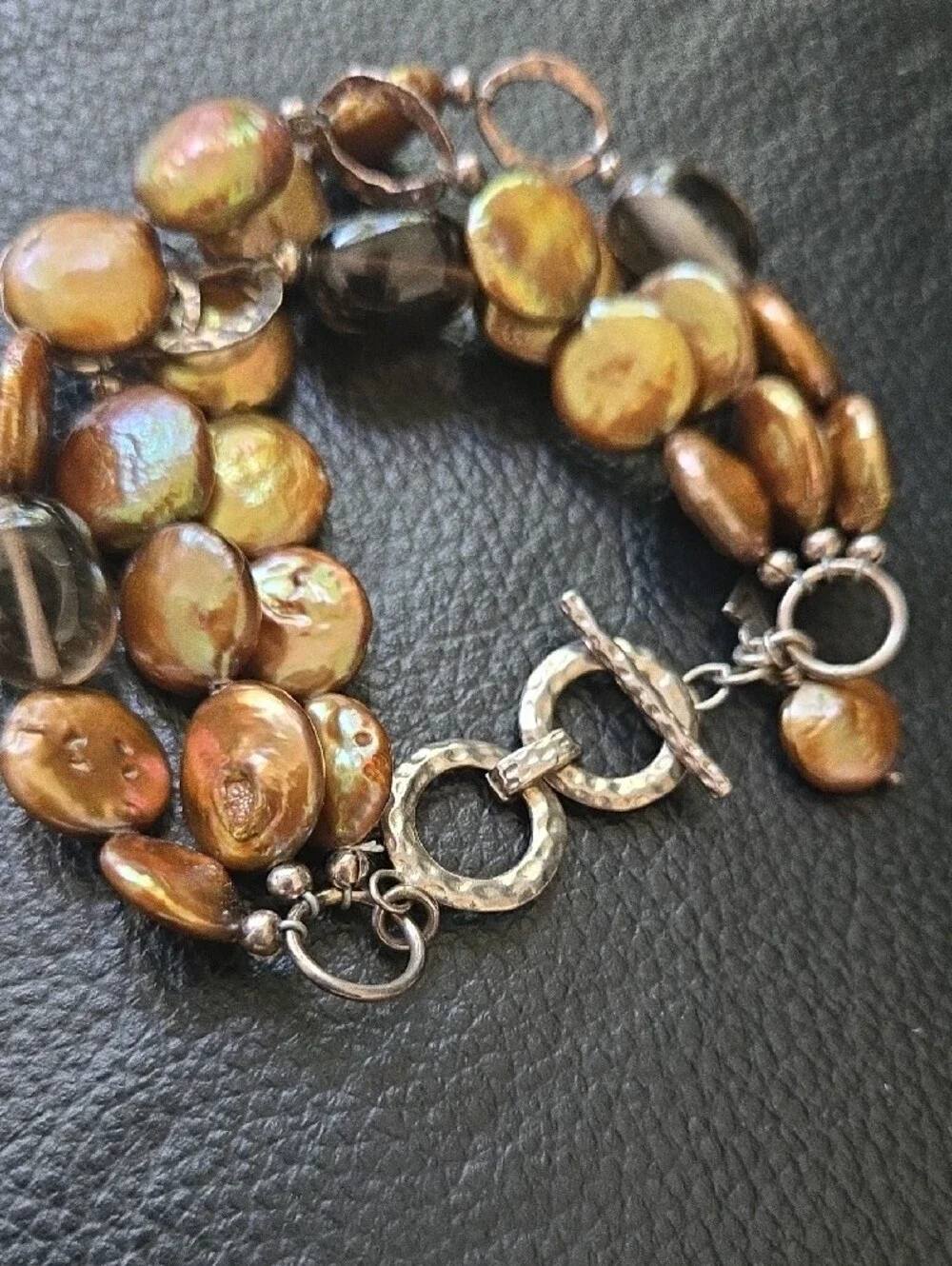 Silpada Iridescent Brown and Gold Multi-Strand Coin Pearl Bracelet